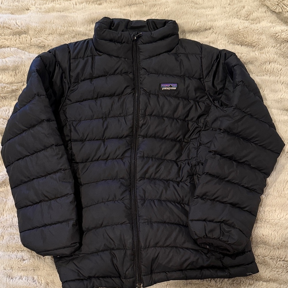 Patagonia Girls Black Down Sweater Puffer Coat size Medium 8 VGUC
